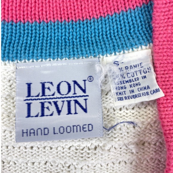 Leon Levin Hand Loomed Knit Sweater Vest Women's S White‎ Pink Blue  Ramie VTG - Picture 6 of 11